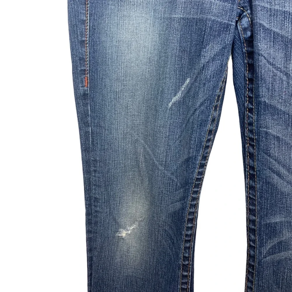 True Religion Mens Bootcut Jeans Medium Wash Distressed Made in USA Blue Size 32